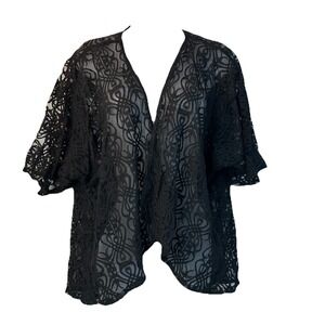 Fig & Olive Black Lace Oversize Open‎ Front Ruana Shaw Cardigan XL